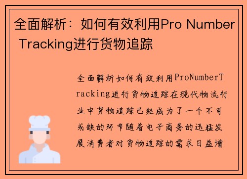 全面解析：如何有效利用Pro Number Tracking进行货物追踪